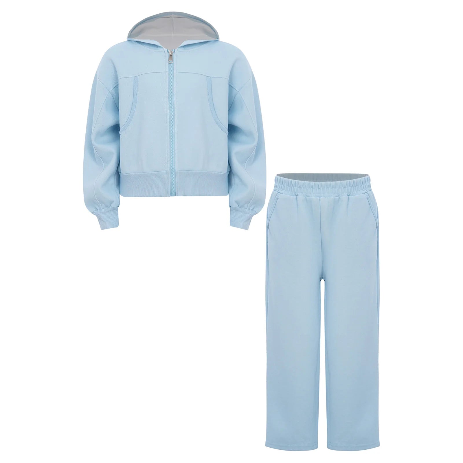 Girls Athletic Tracksuit Set - Hooded Jacket & Wide-Leg Pants for Sports & Active Wear (Ages 5-13)