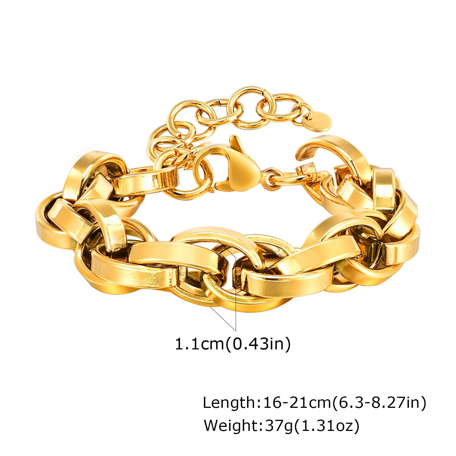 Chunky Stainless Steel Link Chain Bracelet – Gold Plated Layering Jewelry
