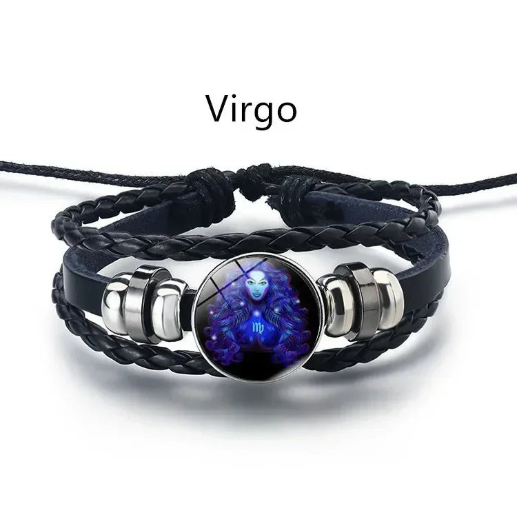 Adjustable Luminous Zodiac Bracelet - Glow-in-the-Dark PU Leather Spirit Bracelet
