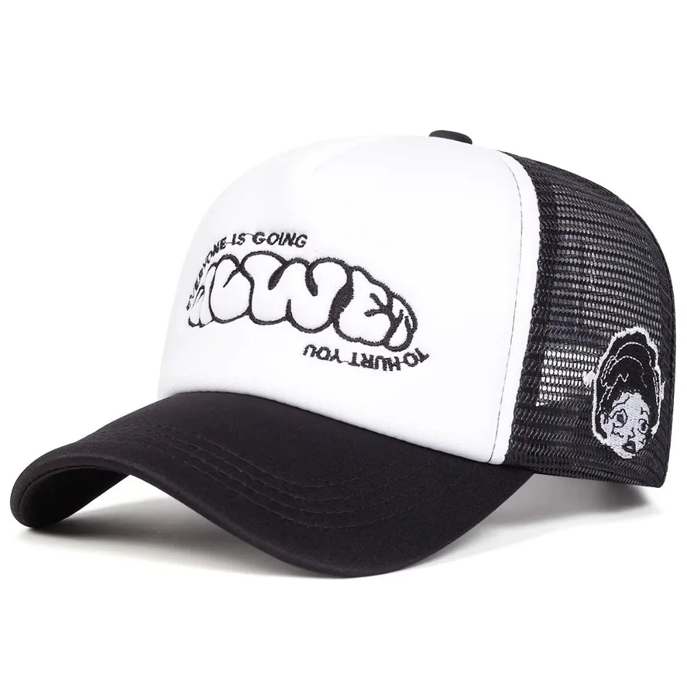 Breathable Trucker Cap - Adjustable Snapback Baseball Hat with Sun Protection for Hip-Hop Style