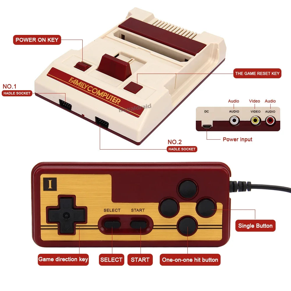 8-Bit Retro Game Console - 500 Built-In Games with Cartridge Support