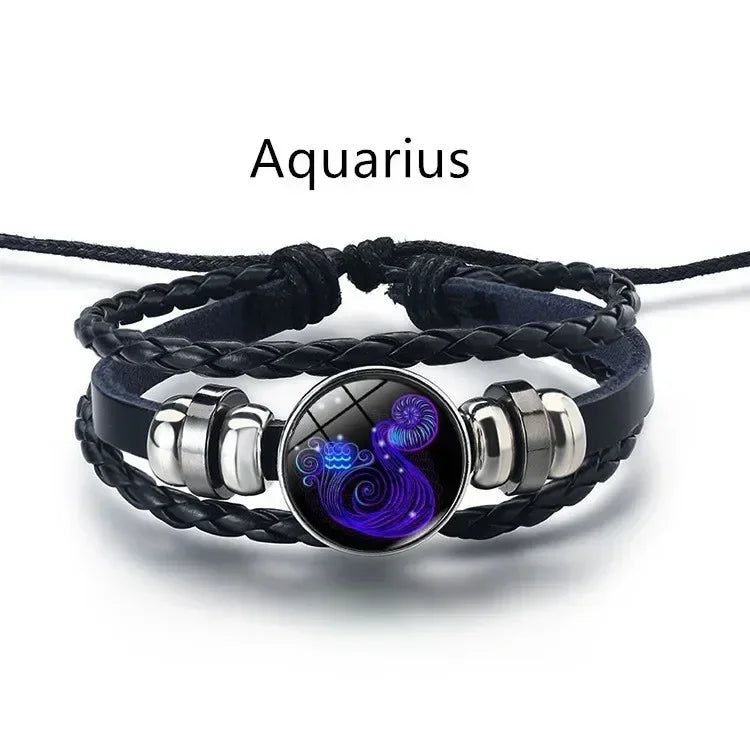 Adjustable Luminous Zodiac Bracelet - Glow-in-the-Dark PU Leather Spirit Bracelet