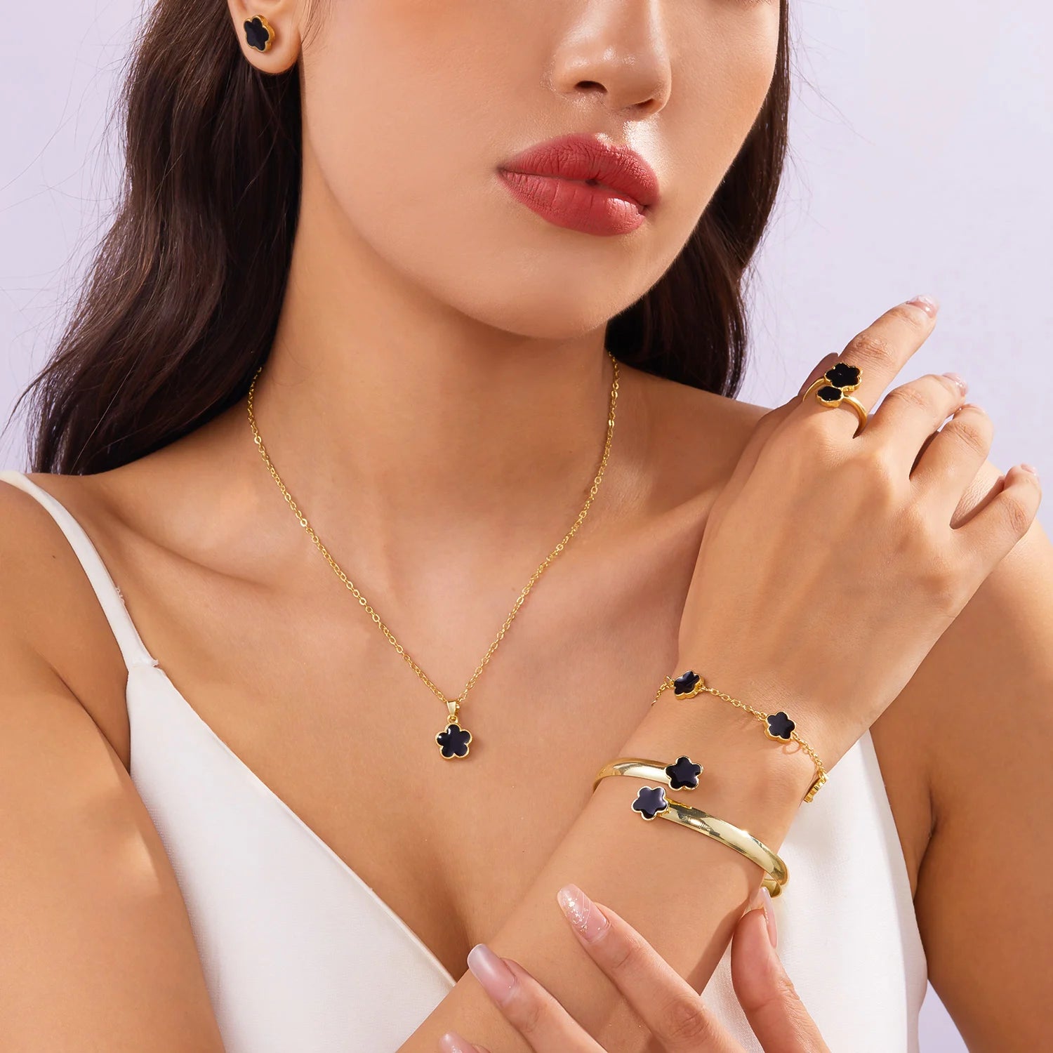 Colorful Enamel Plum Blossom Bracelet Set – Lucky Flower Jewelry