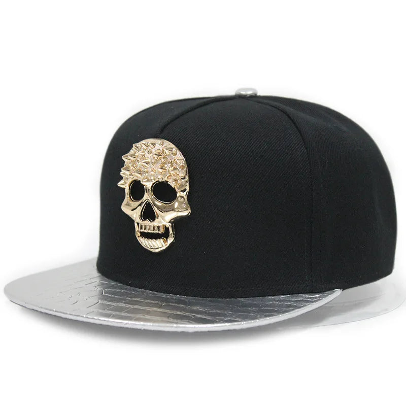 Skull Rivet Flat Brim Cap - Hip-Hop Snapback Baseball Hat for Street Dance & Urban Style