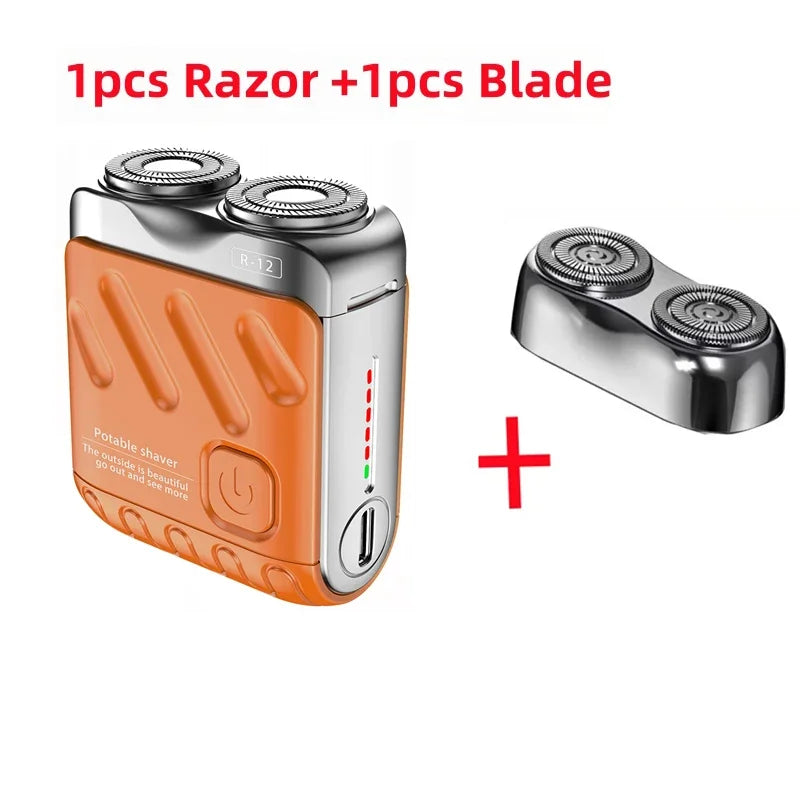Portable Dual-Head Electric Shaver - Waterproof USB-C Rechargeable Rotary Razor for Men