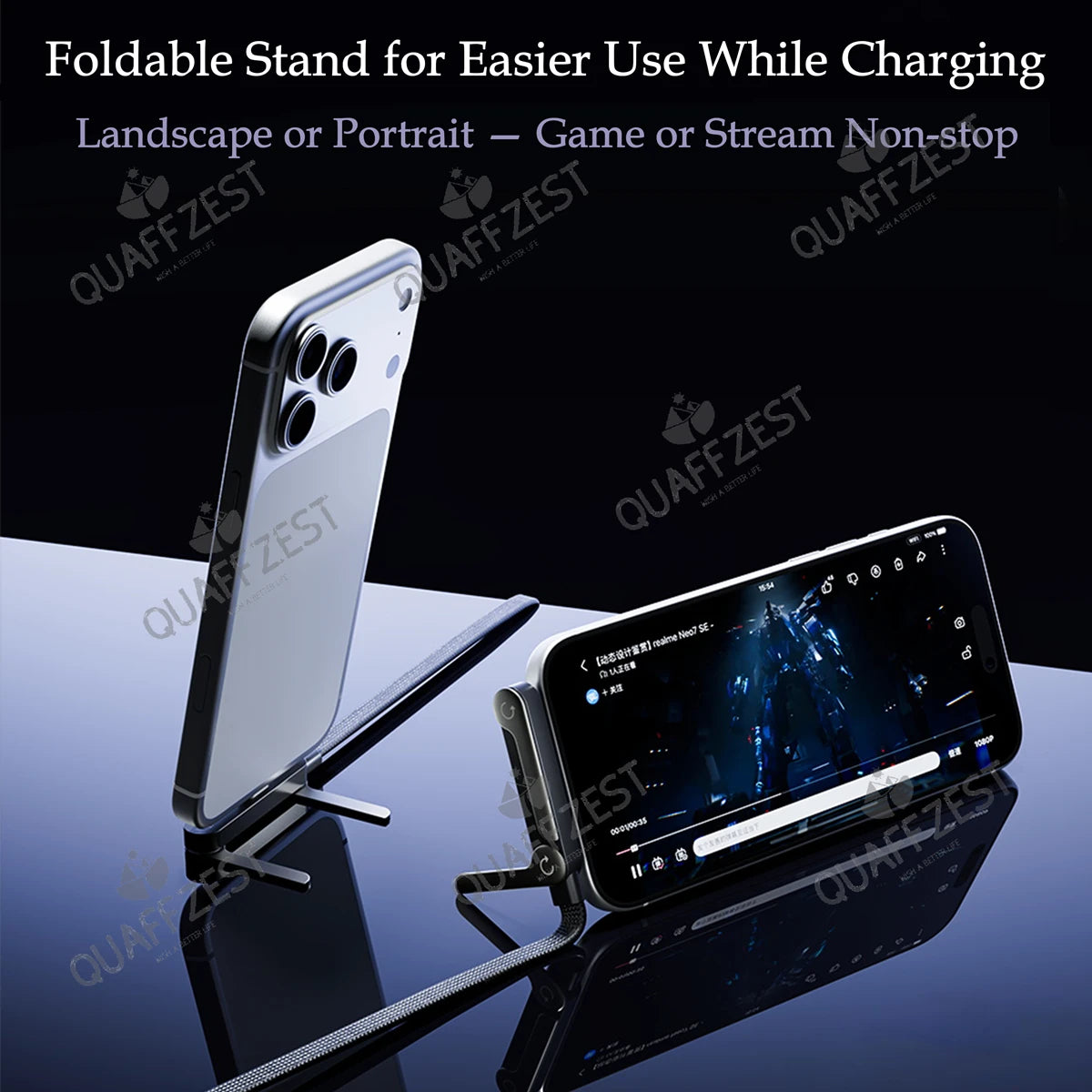 240W Fast Charging Cable with Built-In Foldable Phone Holder - 2-in-1 USB-C Gaming Stand