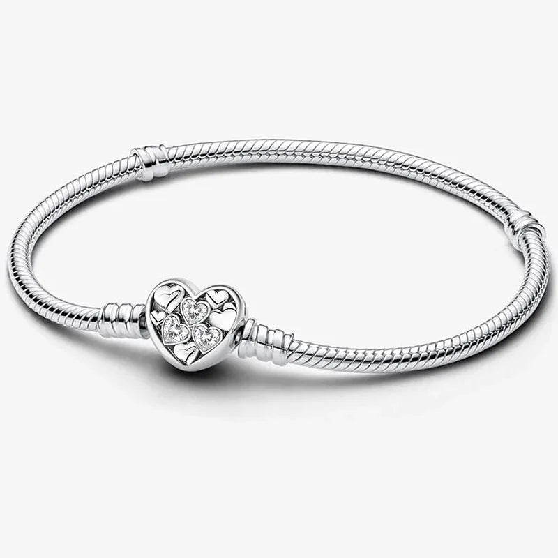 925 Sterling Silver Heart Charm Bracelet with Zircon Stones