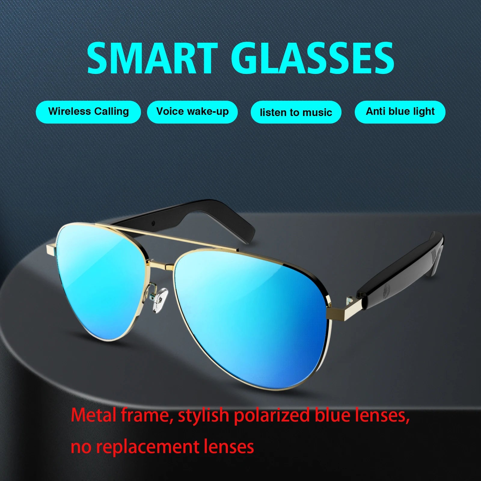 Wireless smart glasses with music playback and wireless calling functions, compatible with Android and iOS