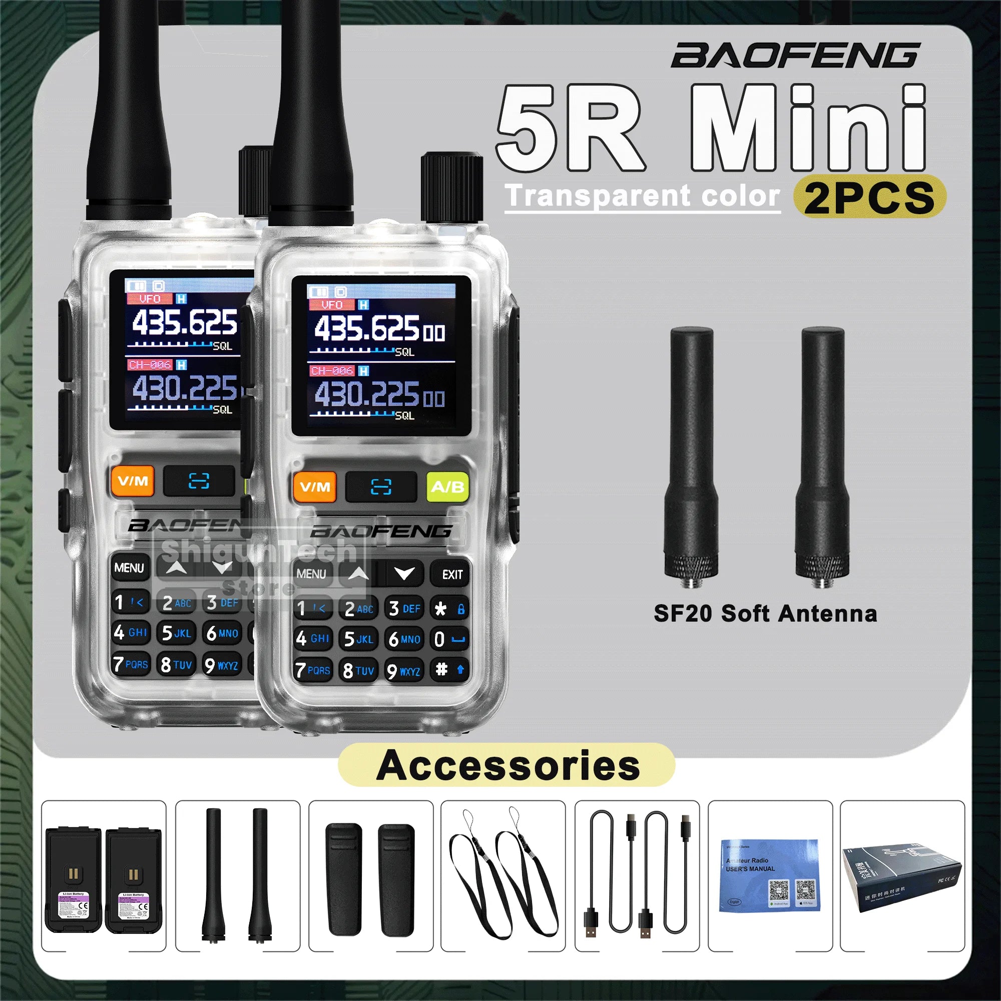 Baofeng UV-5R Mini Walkie Talkie - Air Band UHF/VHF, Bluetooth & Type-C