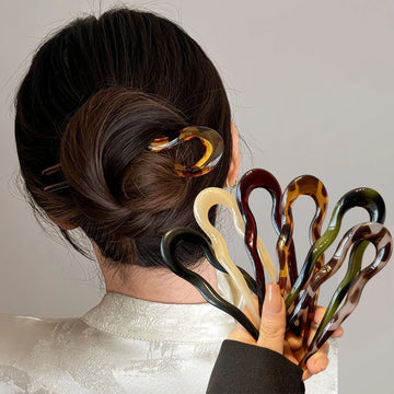 U-Shaped Hair Fork – Tortoiseshell Acrylic Hairpin for Women | All Seasons
