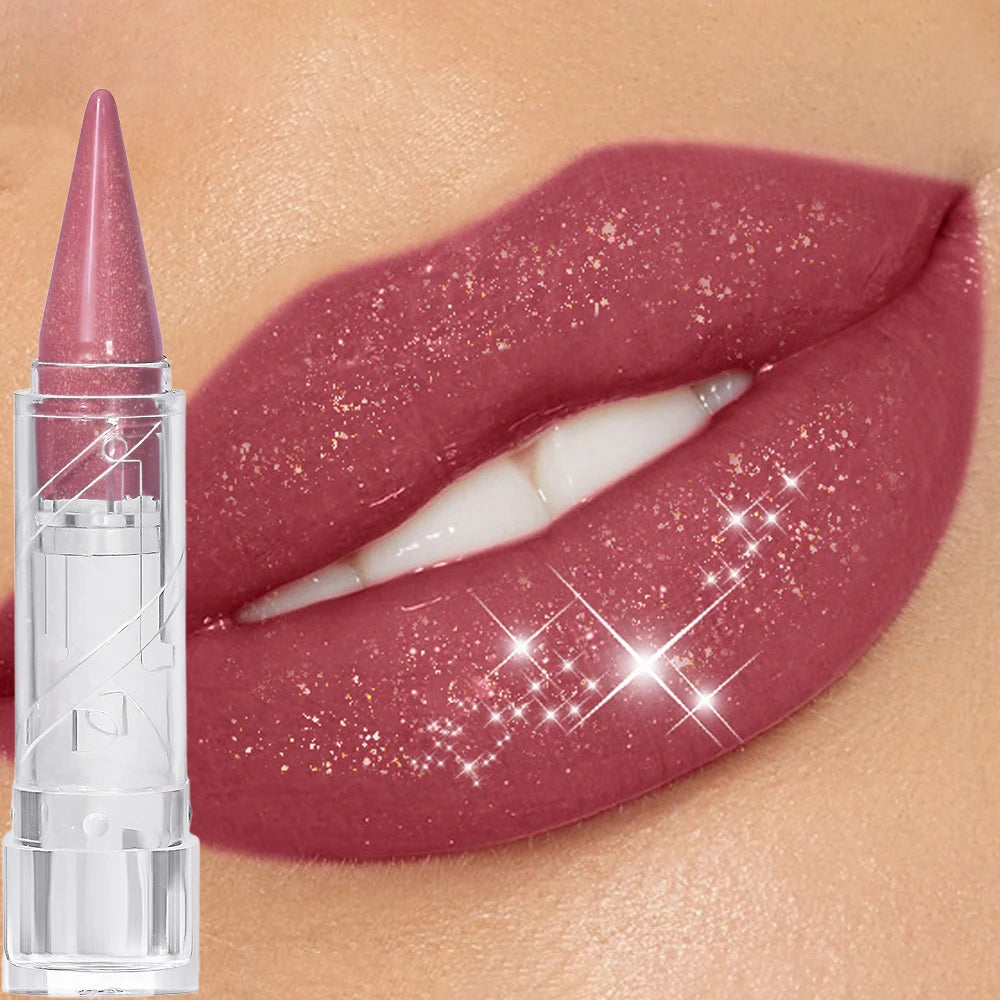 Pearlescent Brown Glitter Lipstick - Metallic Waterproof Matte Shimmer Velvet Finish