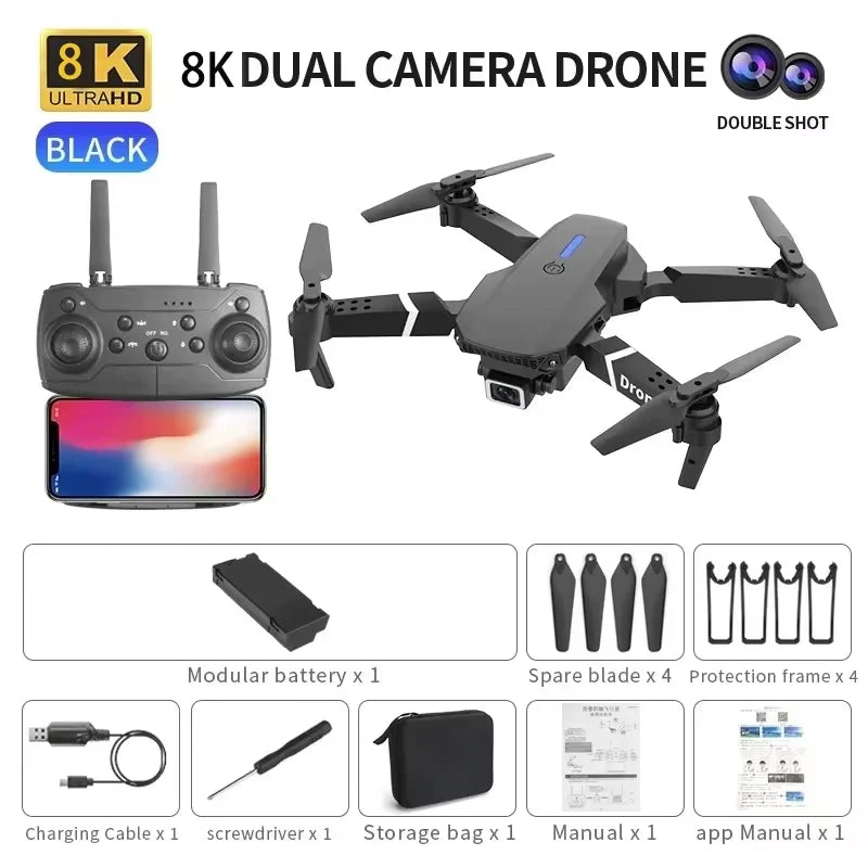 E88 Plus GPS Drone with 8K Dual Camera - 27 Min Flight, Obstacle Avoidance, 1000m Range