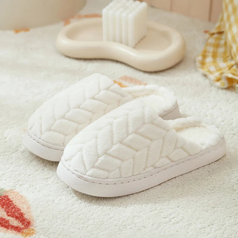Winter Warm Plush Slippers - Non-Slip Couple's Indoor House Shoes with Thick Sole & Closed Toe