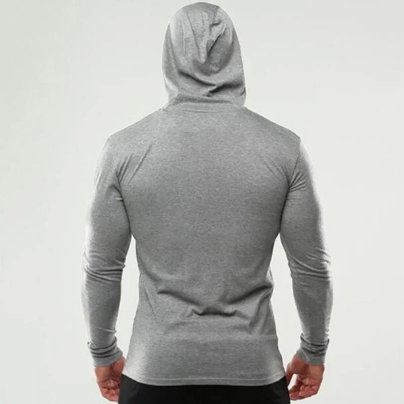 Men's Hooded Fitness Shirt - Long Sleeve Slim Fit Workout Top for Gym & Running