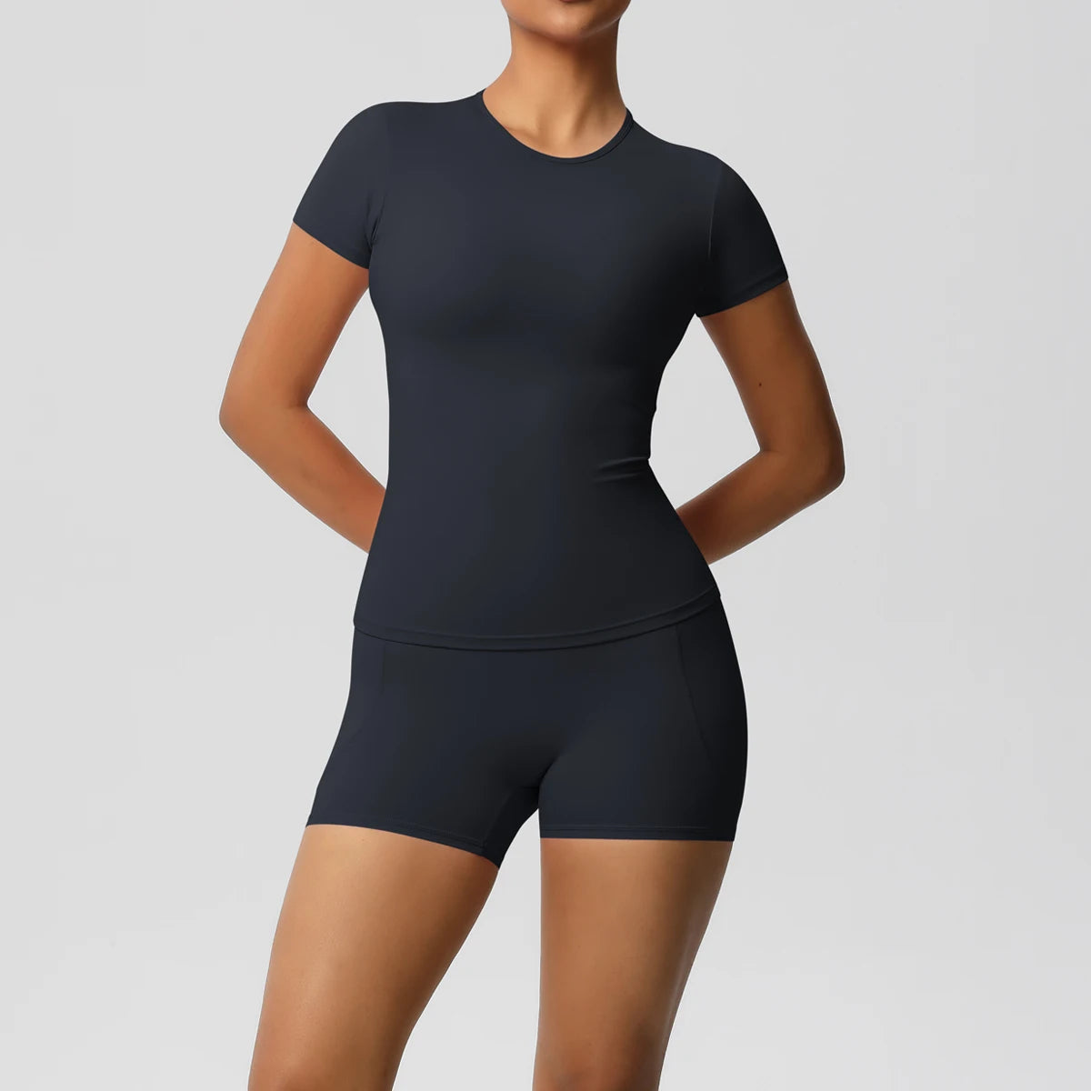 Women's 2-Piece Workout Set - Push-Up Shirt & High Waist Shorts for Yoga & Fitness