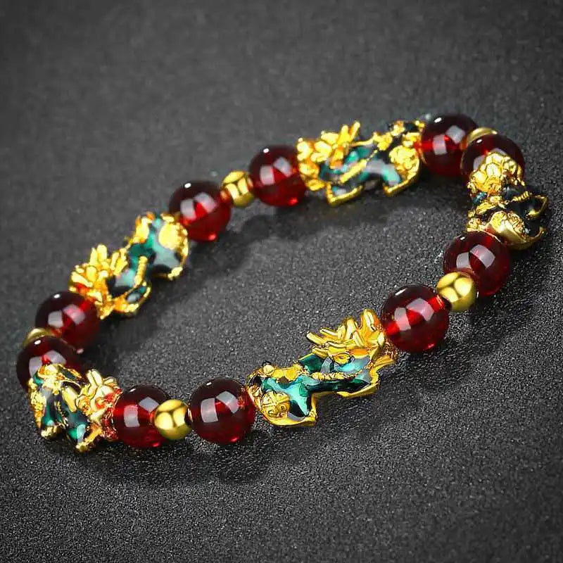 Feng Shui Wealth Pixiu Bracelet Men Women Black Obsidian Beads Chakra Meditation Yoga Bracelet Change Color Pi Xiu Jewelry Gift