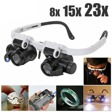 LED Magnifying Headband - 8X 15X 23X Adjustable Head-Mounted Magnifier for Jewelry Repair & Watch Making