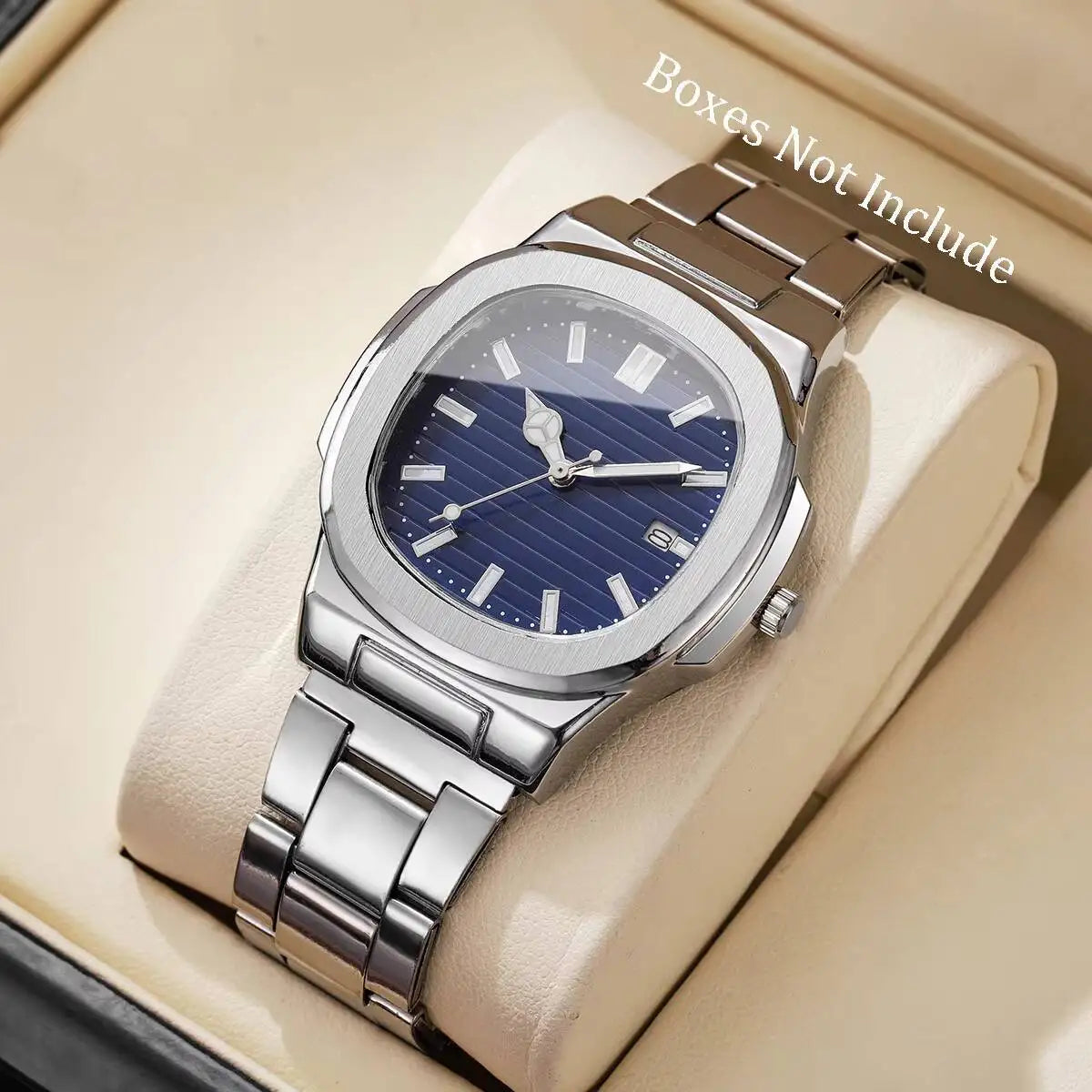 Luxury Men's Square Dial Quartz Watch – Stainless Steel Business Watch with Calendar