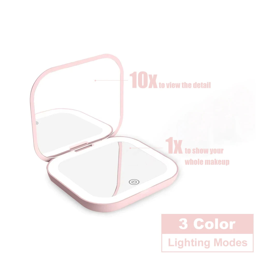 Portable LED Makeup Mirror – Foldable, Dual-Sided Travel Mirror