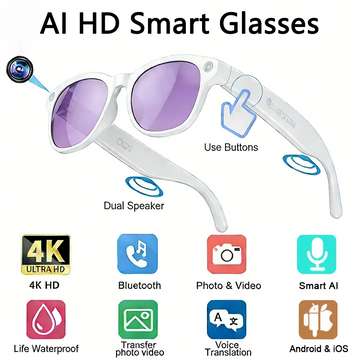 8K HD AI Smart Glasses - 800W Camera, Bluetooth & Voice Assistant