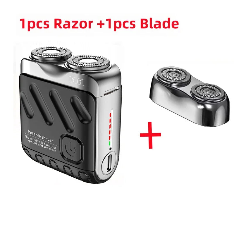 Portable Dual-Head Electric Shaver - Waterproof USB-C Rechargeable Rotary Razor for Men