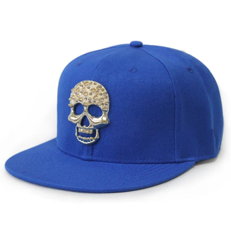 Skull Rivet Flat Brim Cap - Hip-Hop Snapback Baseball Hat for Street Dance & Urban Style