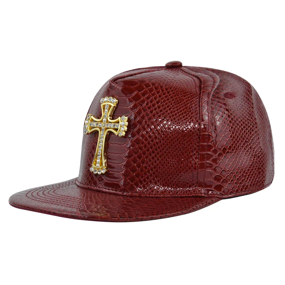 Cross Jesus Metal Label Hip-Hop Cap - Flat Brim Fitted Hat for Break Dance & Street Style