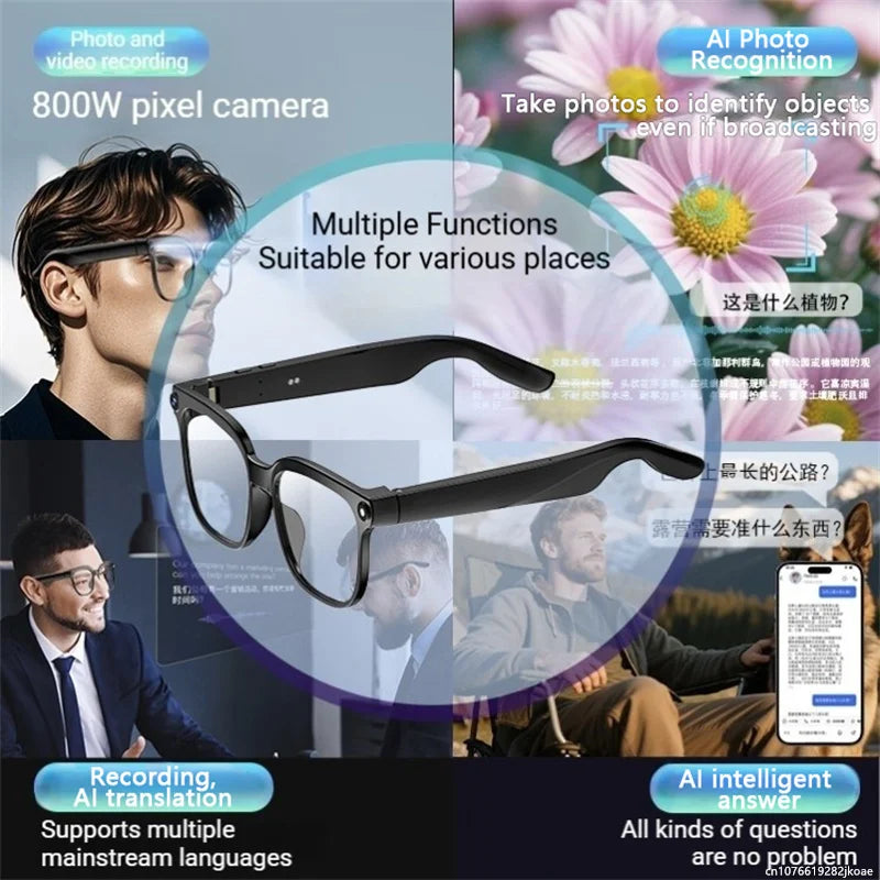 4K Smart Translation Glasses - ChatGPT AI, 800W Waterproof Camera, Bluetooth Calls & Music