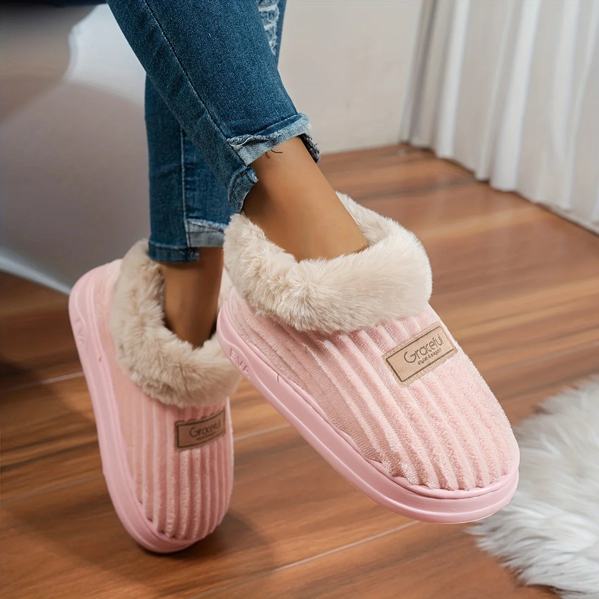 Winter Warm Slippers - Thick Sole Non-Slip Indoor Outdoor House Shoes with Comfortable Heel
