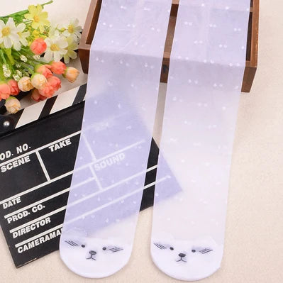 Kids Cat Pattern Tights Sheer Ballet Style