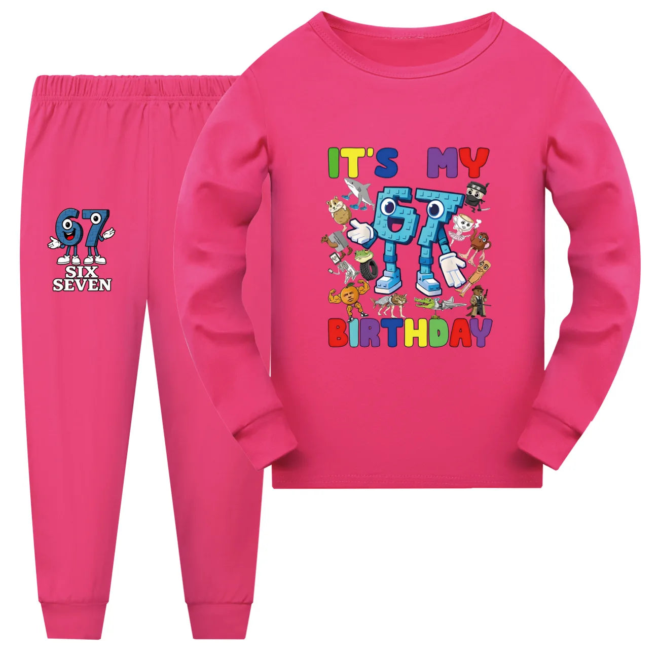 Kids Clothes Funny Six Seven Brainrot 67 Meme Girls Pajama Set Fashion Boys Long Sleeve Pyjamas Children Sleepwear Suit