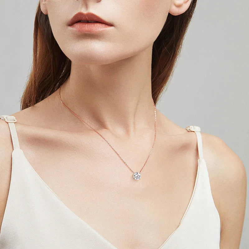 Rose Gold Moissanite Necklace – Sparkling Pendant for Women