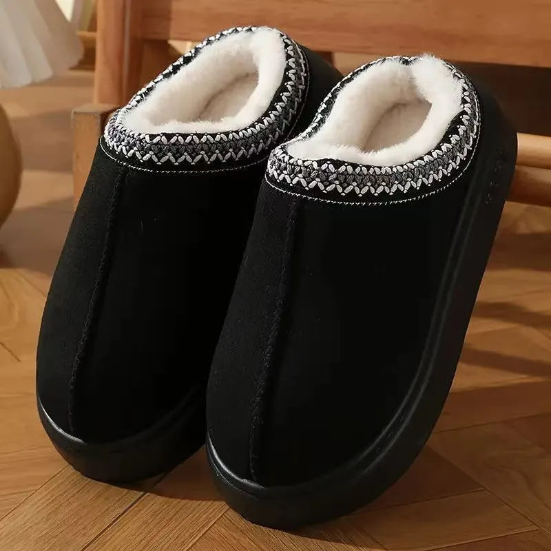 Women's Winter Slippers - Embroidered Plush Anti-Slip Indoor House Shoes with Thick Sole