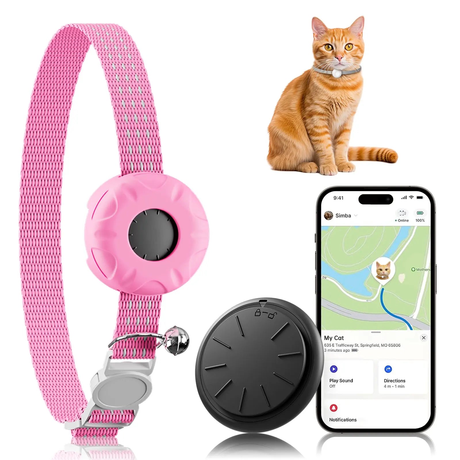 GPS Tracker for Cats – Waterproof Pet Tracker Collar with Elastic Buckle (iOS Only)
