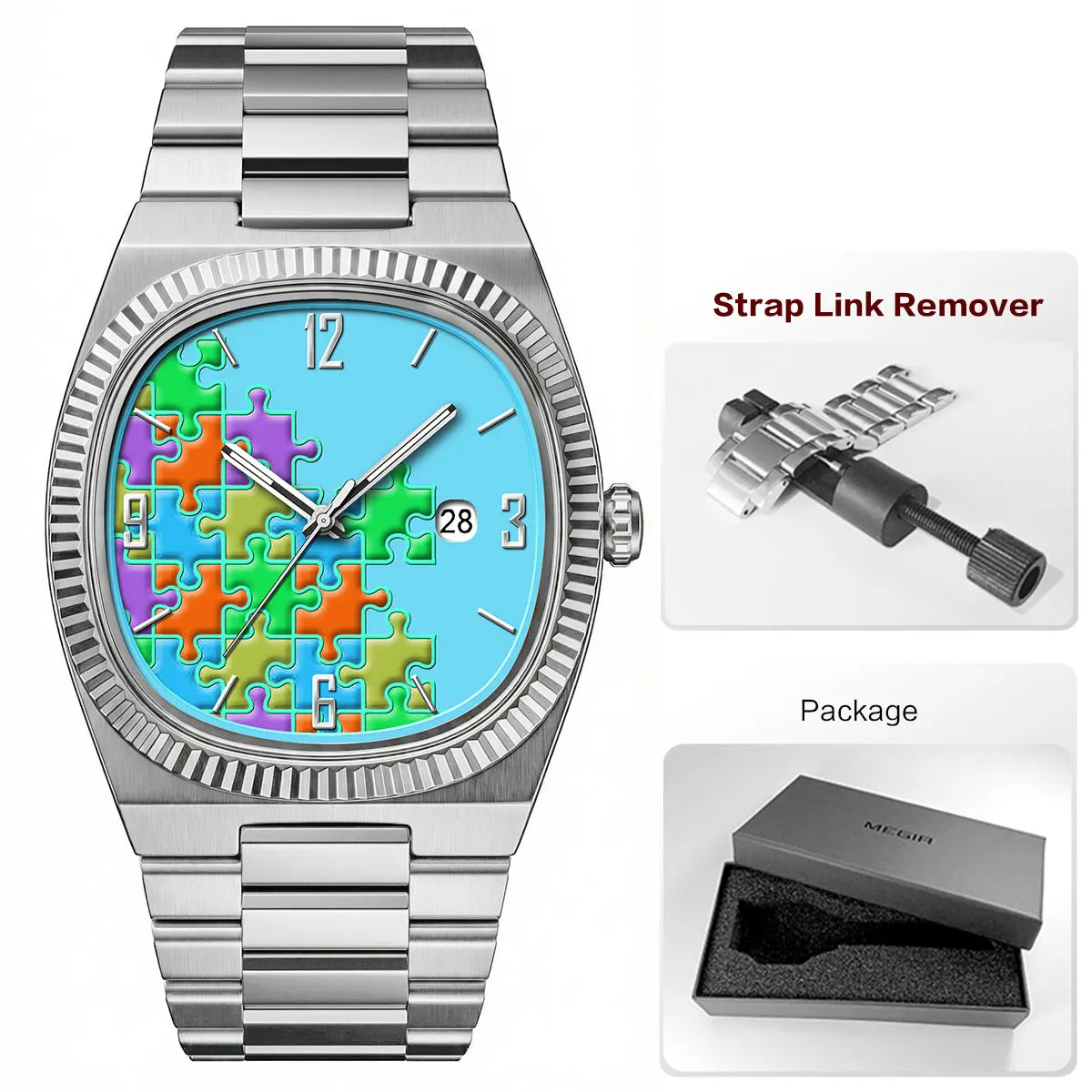 Vintage Cartoon Men's Quartz Watch – Water Resistant Steel Strap with Calendar