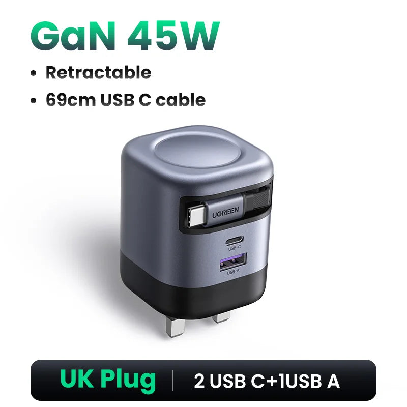 UGREEN 45W GaN Retractable Cable Fast Charger
