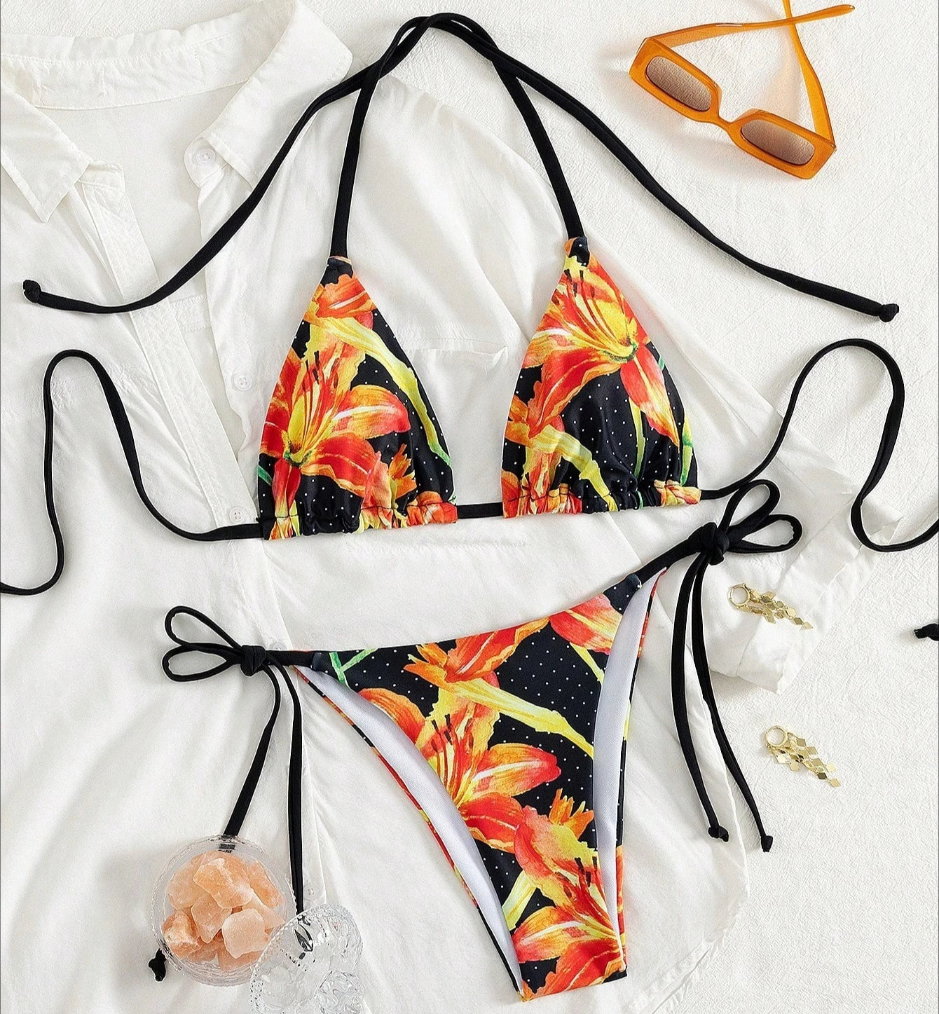Sexy Flowers Printed Brazilian Bikini Female Swimsuit Women Swimwear Two-pieces Bikini Set Padded Bather Bathing Suit Swim