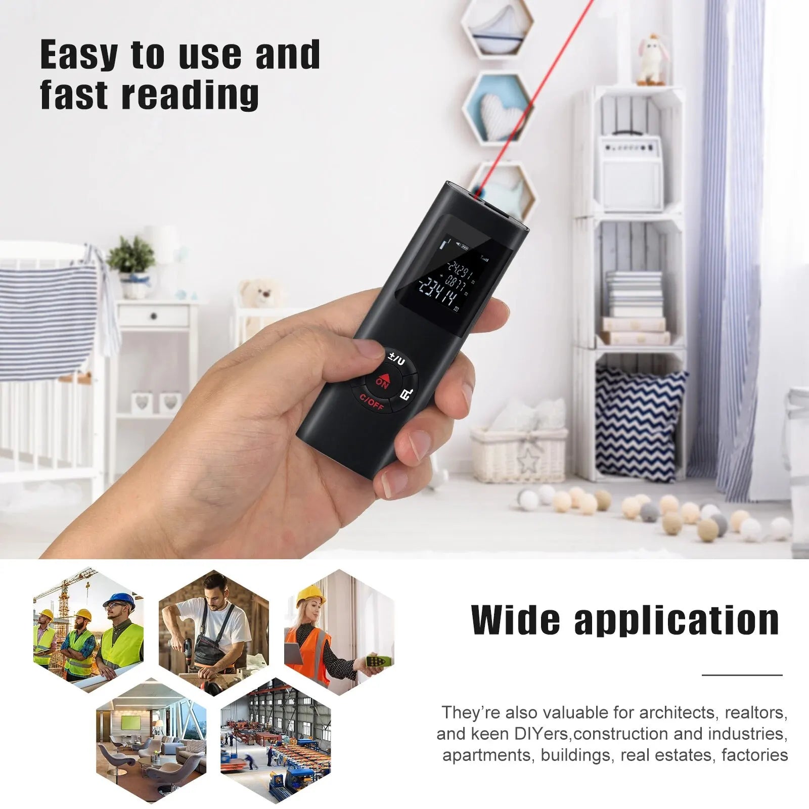 Laser Distance Meter 40M/60M - USB Rechargeable Digital Rangefinder for Construction & Home