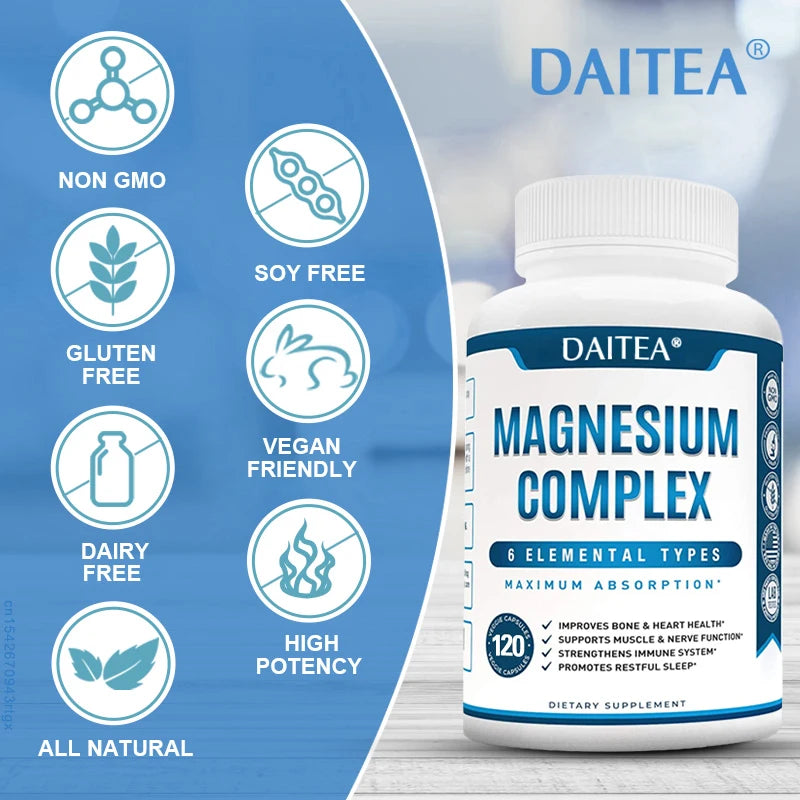 Magnesium 6-in-1 Complex - High Absorption Support for Muscles, Nerves, Heart & Bones