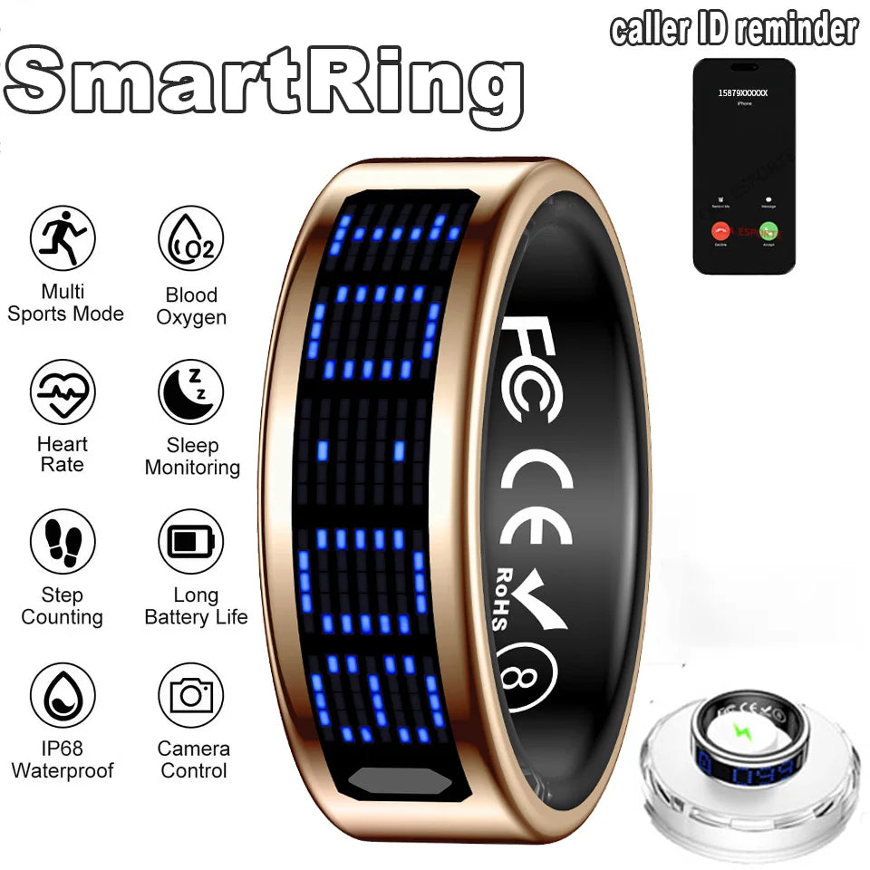 Smart Ring 2026 New Men Women IP68 WaterProof LED Display Screen Multi-Sport Mode Heart Rate Sleep Oxygen Monitoring Smartring