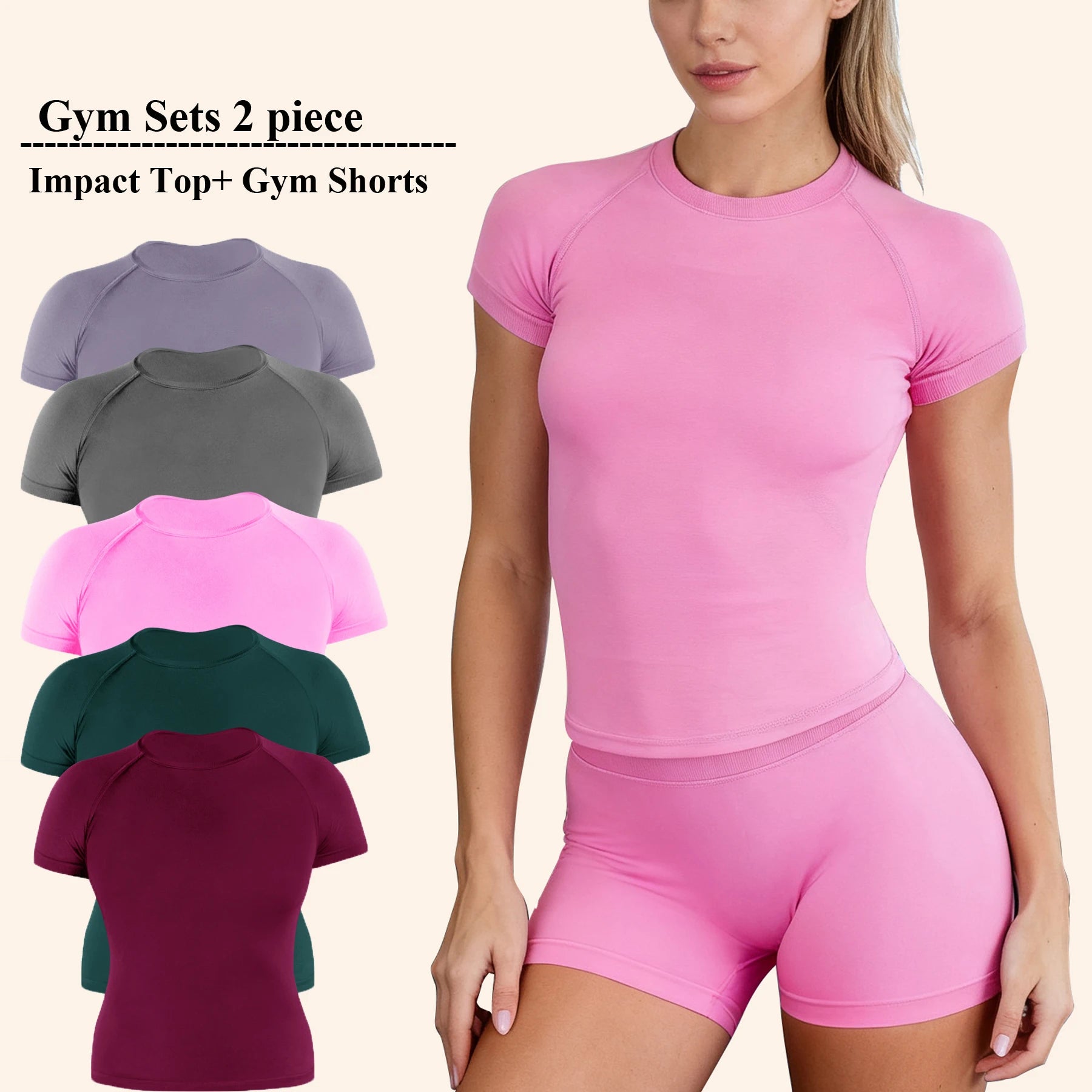 Women's 2-Piece Seamless Workout Set - Crop Top & Butt-Lifting Shorts