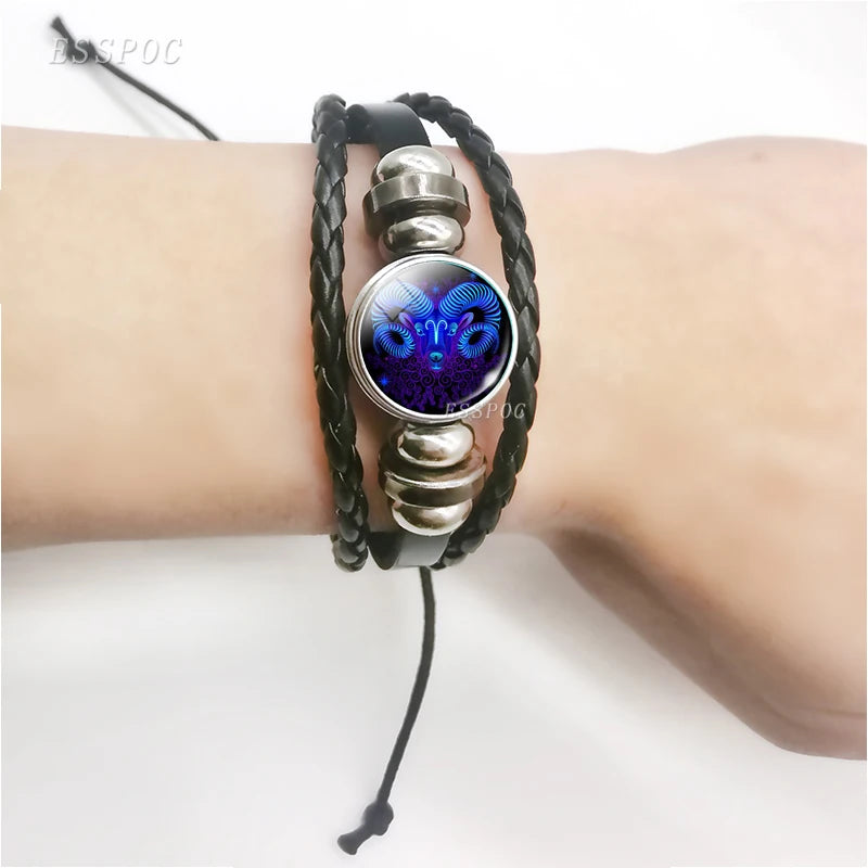 Zodiac Constellation Charm Bracelet - Multilayer Leather Bracelet for Men & Women
