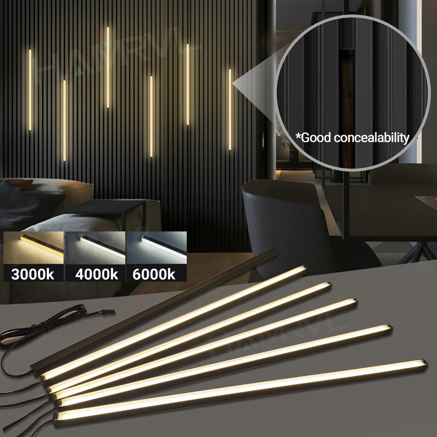 LED Recessed Lighting Strip – Touch Sensor Self-Adhesive for Wood Slat Wall