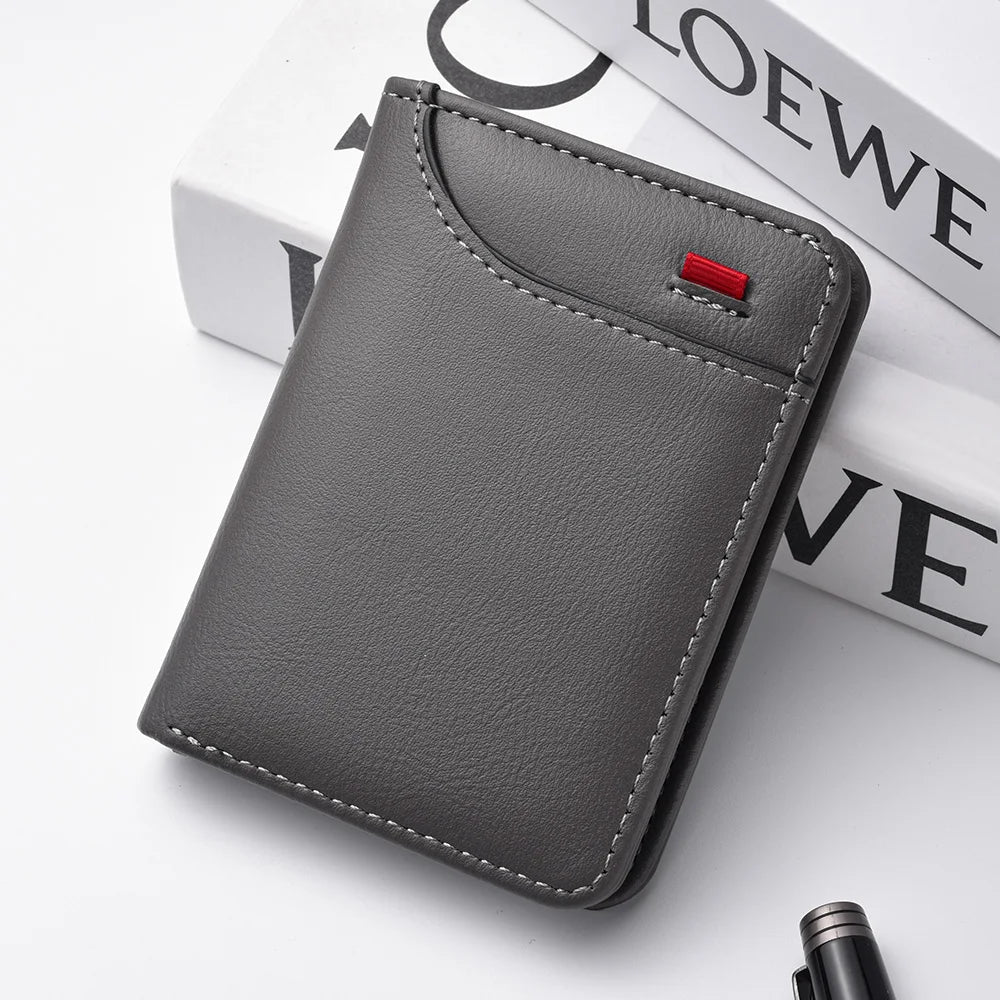 Men's Slim Leather Credit Card Wallet - Ultra-Thin Minimalist Card Holder