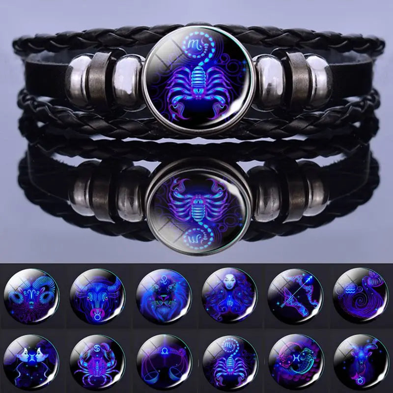 Zodiac Constellation Charm Bracelet - Multilayer Leather Bracelet for Men & Women