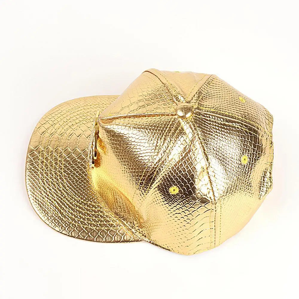 Gold Dollar Sign Hip-Hop Cap - Crocodile Texture Flat Brim Hat for Break Dance & Street Style