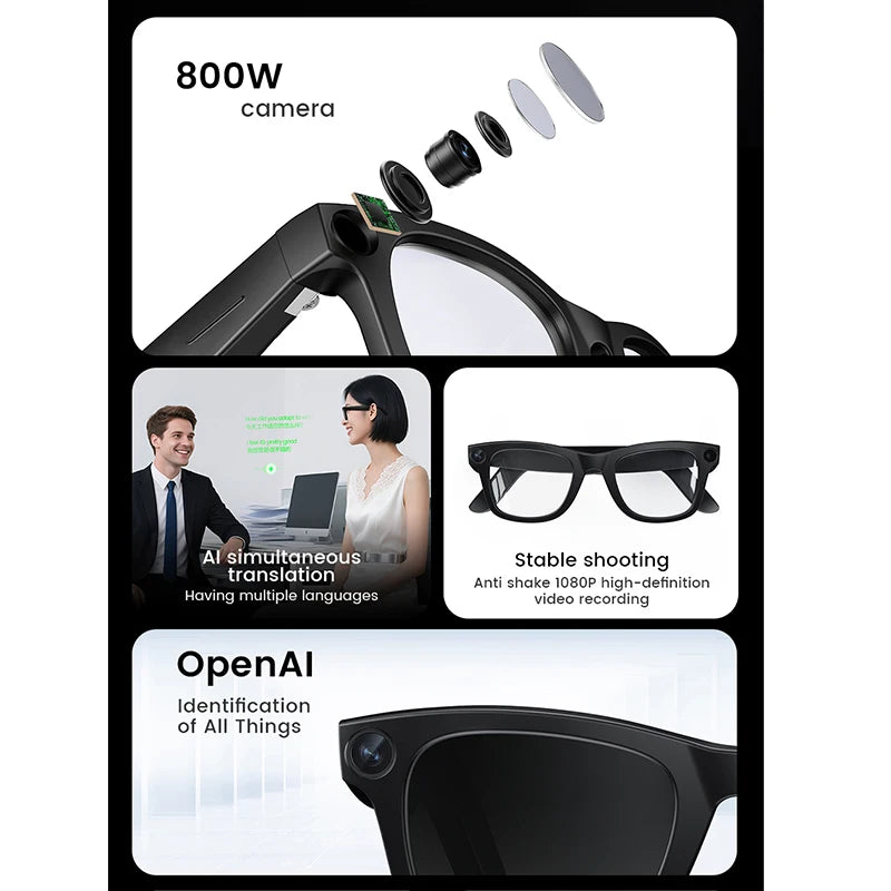 2026 Smart Glasses - AI Translation, HD Camera, Photochromic Lenses, Bluetooth Calls & Music
