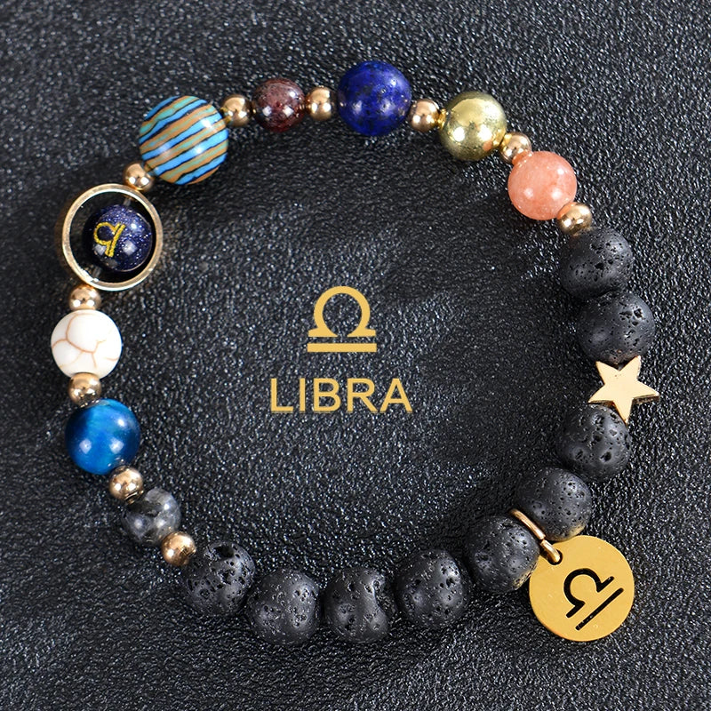 Zodiac Crystal Stone Bracelet for Women - 12 Constellation Charm Birthday Gift