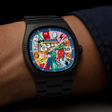 Cartoon Oil Painting Quartz Men's Watch – Casual Steel Strap Personalized Business Timepiece