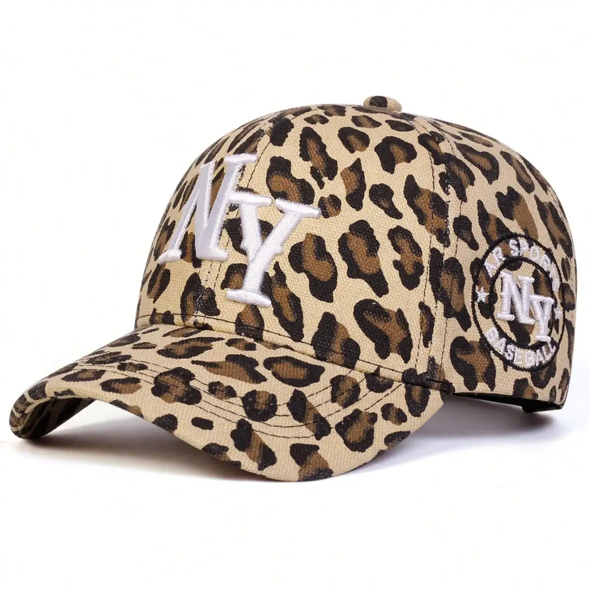 Women's Leopard Print NY Baseball Cap - Adjustable Sun Protection Hat for Spring & Autumn